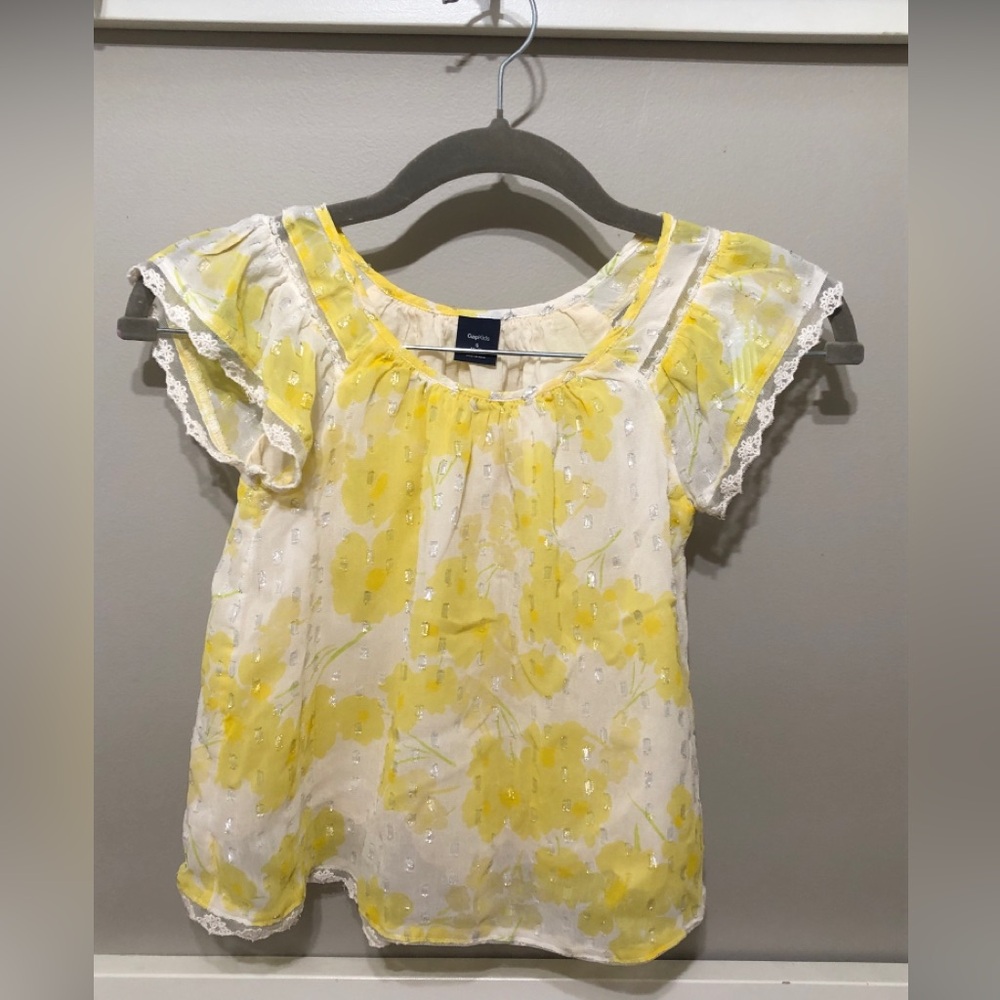 Gap Kids chiffon yellow and white sparkly blouse